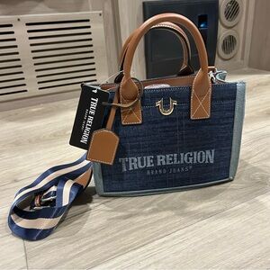 NWT True Religion Denim Leather Small Tote